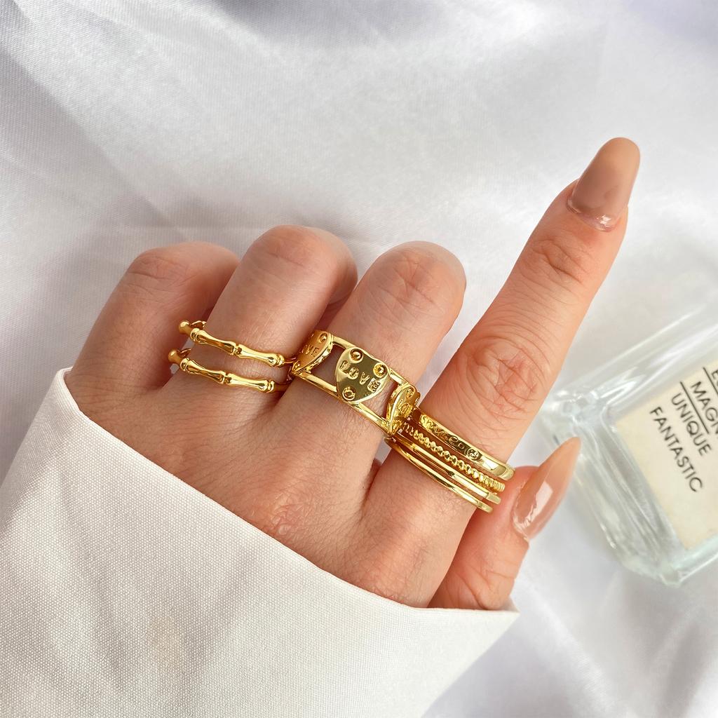 Retro Fashion Ring Open Punk Style Love Ring Trend Cross Bamboo Ring Simple Couple Ring Jewelry