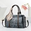 Fashionable Large Capacity Boston Women's Bags Retro Print Commuter Tote Bag Single Shoulder Crossbody Bag PU Material Handbag