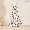 Women Plus Size Two Piece Set Long Sleeve Cropped Shrug Strappy Tie Waist Christmas Bear Printed White Dress
