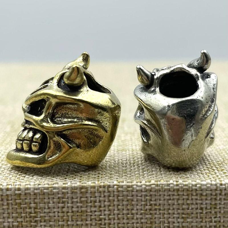 Brass Devil Skull Head Knife Beads Edc Outdoor Flashlight Woven Lanyard Charms Punk Diy Paracord Bracelets Pendants Accessories