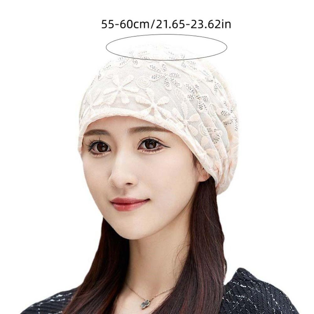 Autumn Lace Flower Beanies Cap Breathable Hollow Out Crochet Slouchy Hat Casual Elegant Thin Turban Beanies Caps Women Girls
