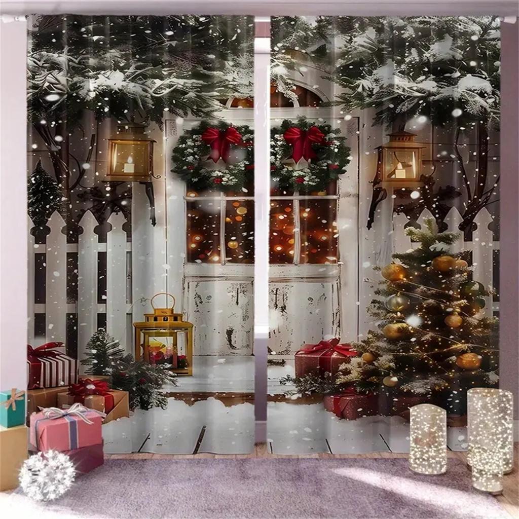 2ks Vánoční dárek Vánoční kreslený sněhulák Záclony Slavnostní digitální tisk, sváteční dekorace Obývací pokoj Ložnice Kuchyňské dveře