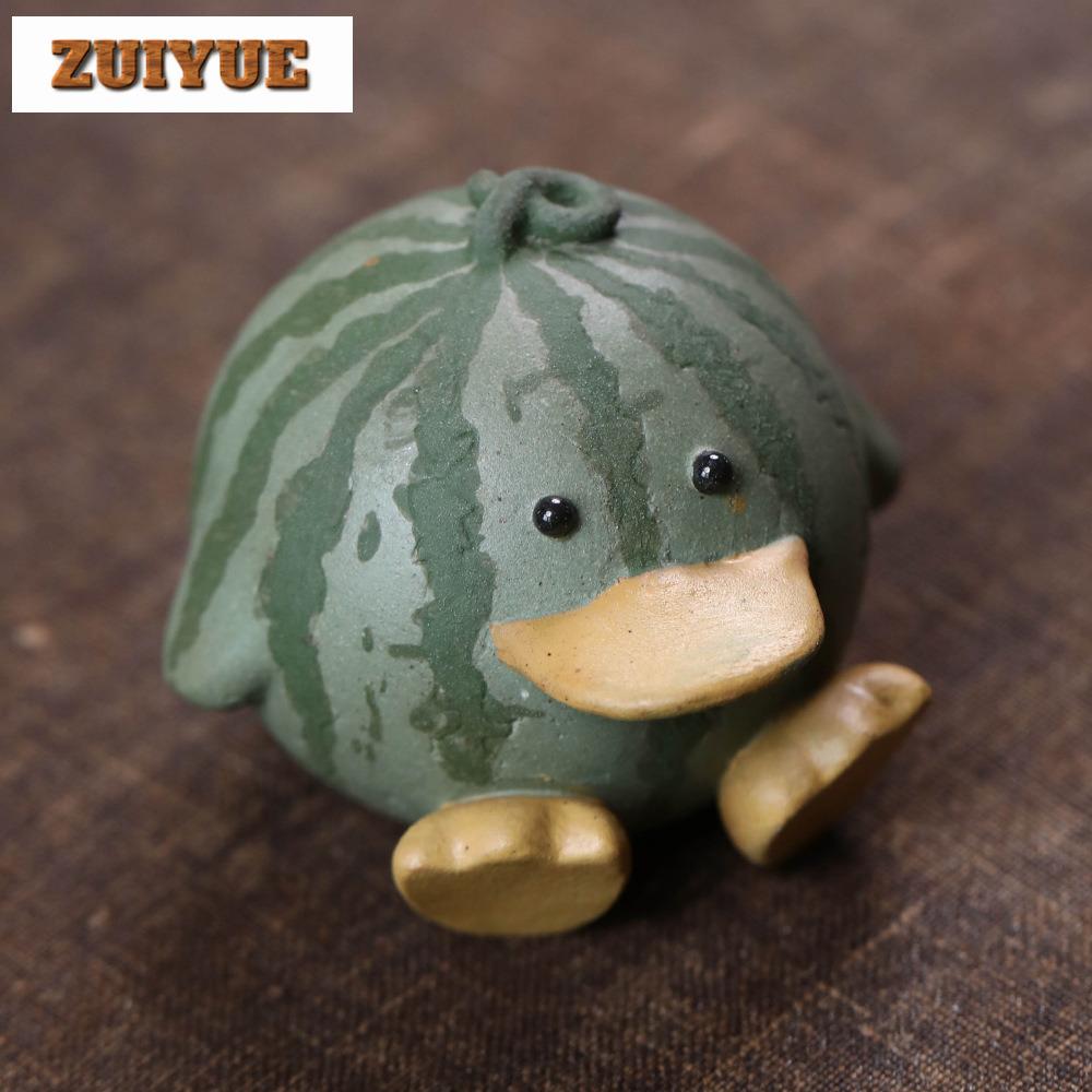 Yixing Purple Clay Watermelon Duck Tea Pet Vintage Tea Games Tea Figurine Play Toys Tea Statue Ornaments Supplies Workmanship