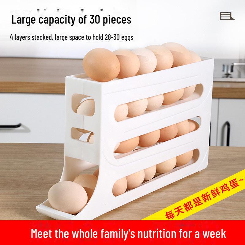 Automatic Rolling Multi-Layer Egg Storage Box for Fridge and Countertop