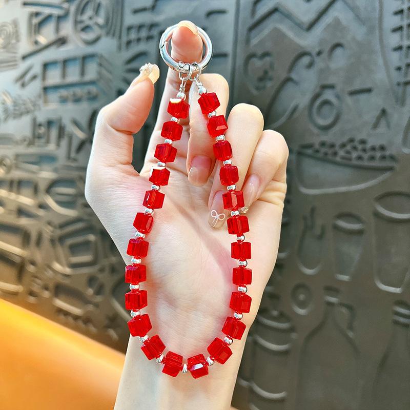 Flash Beaded Mobile Phone Chain Crystal Bow Key Bag Lanyard Pearl Mobile Phone Lanyard Small Gift