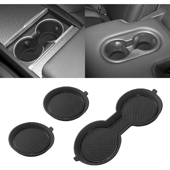 SENSHINE Cup Holder erts Liners for Tesla Model 3 Accessories - for Model Y 2025 -2024 Center Console Cup Holder Coasters Protector Mats Pads 3D