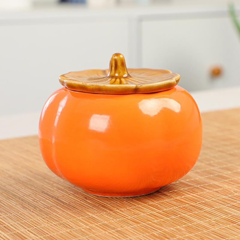 Orange Ceramic Pumpkin Tea Caddy & Candle Holder