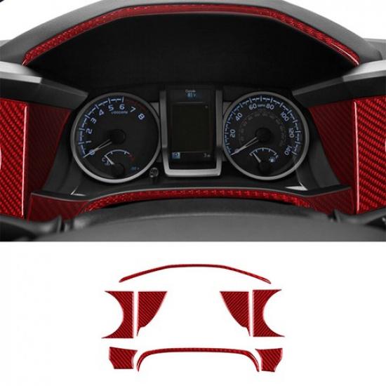8Pcs Red Carbon Fiber Interior Speedometer Surround Cover Trim For Toyota Tacoma