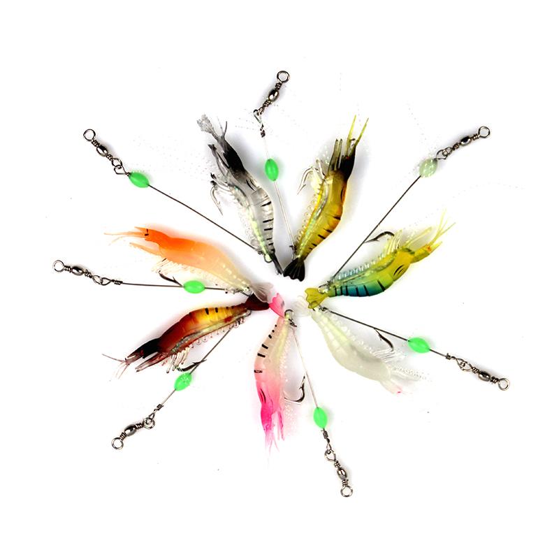 

7 шт./лот 8 см 5 г силиконовая приманка для ловли креветок светящиеся мягкие рыболовные приманки разноцветные искусственные приманки для креветок Pesca Sabiki Rig YE96