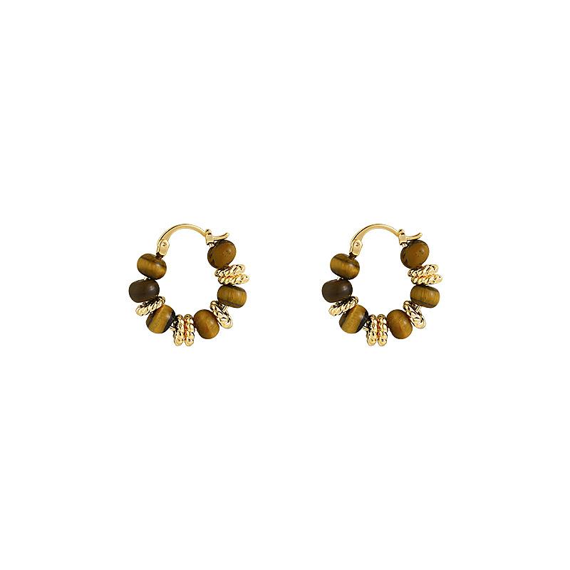 Orecchini Retrò Pietra Occhio di Tigre Maillard Orecchini di Lusso da Donna Fibbie per Orecchie alla Moda Gioielli per Orecchie Versatili di Lusso Leggero da Donna
