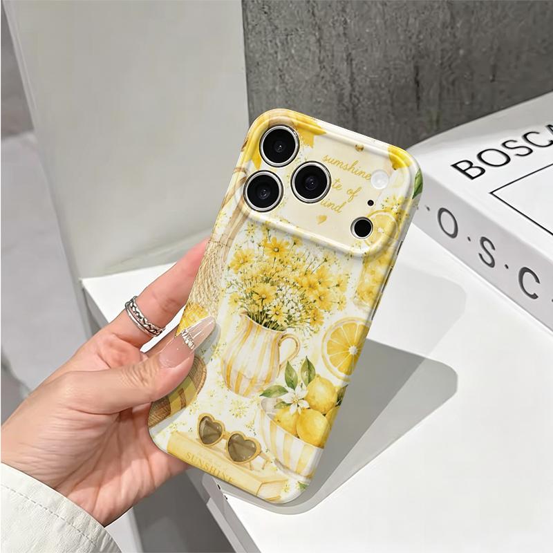 Cheerful Sunny Summer Lifestyle Yellow Floral Pattern Art Graphic Film Aesthetic Protective Shockproof Bumper Case Cover For iPhone 14 15 16ProMaxPlus