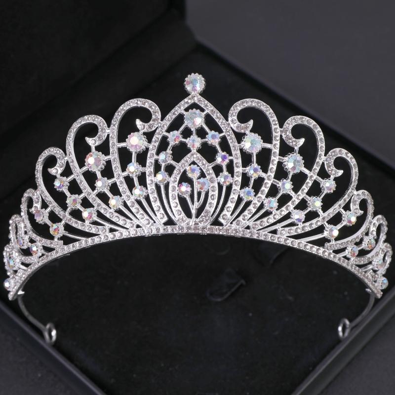 Silver Ab Crystal Tiaras and Crowns Headband for Women Rhinestone Diadem Bridal Wedding Hair Accessories Jewelry Crown Tiara