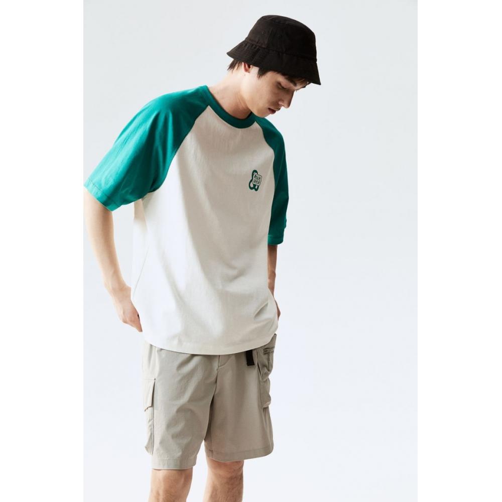 H M Loose FiT PrinTed T sHirT wHiTe Turquoise