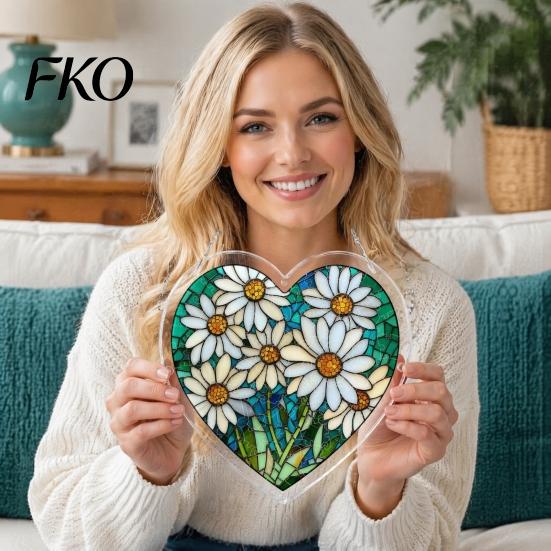 DIY Stained Glass Craft Acrylic Puzzle Suncatcher, Colorful Window Hanging Pendant, Heart Shape Style Sun Catcher Decoration, Ideal for Home