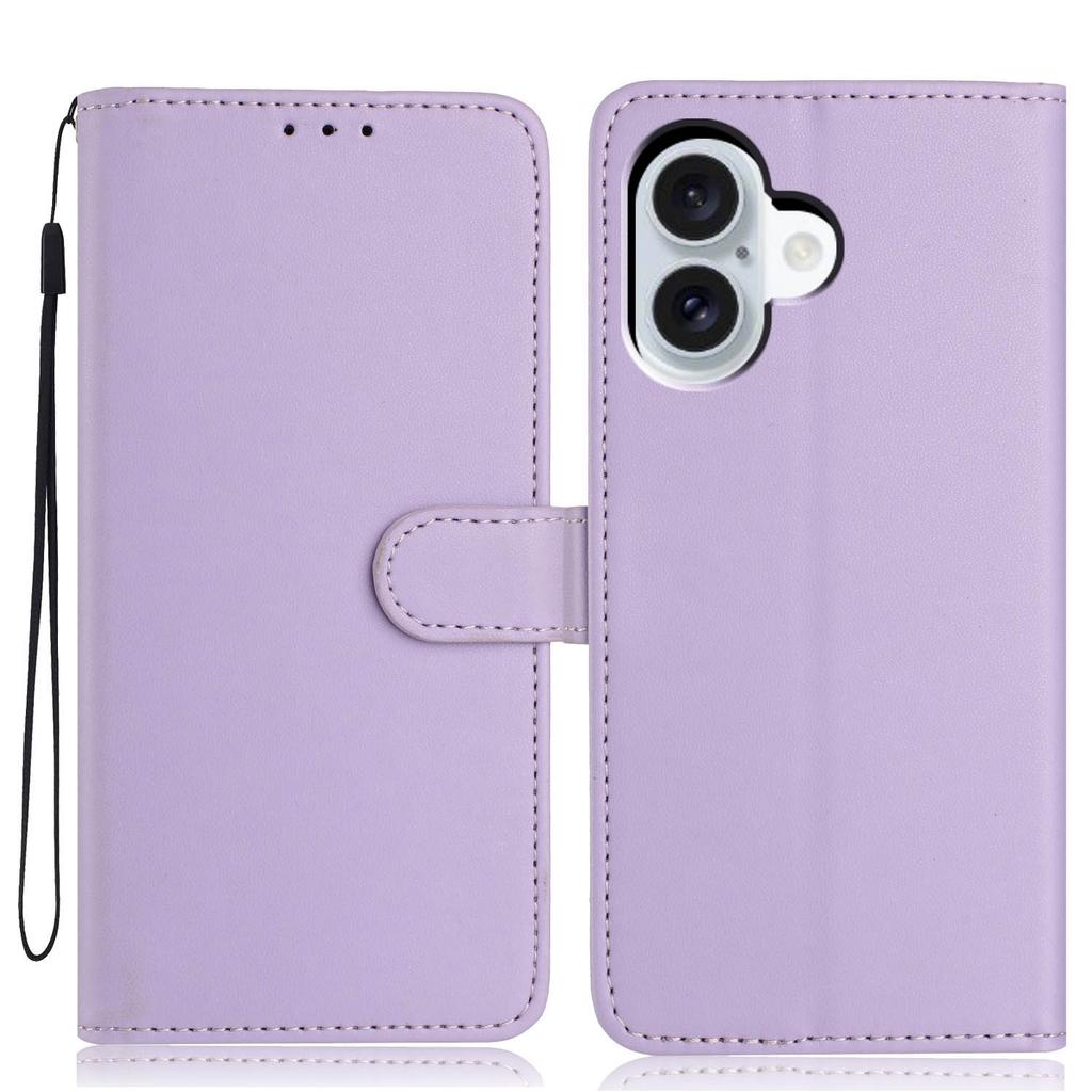 For iPhone 17 Wallet Case with Strap/Multiple Card Slots Solid Color Leather Stand Phone Cover