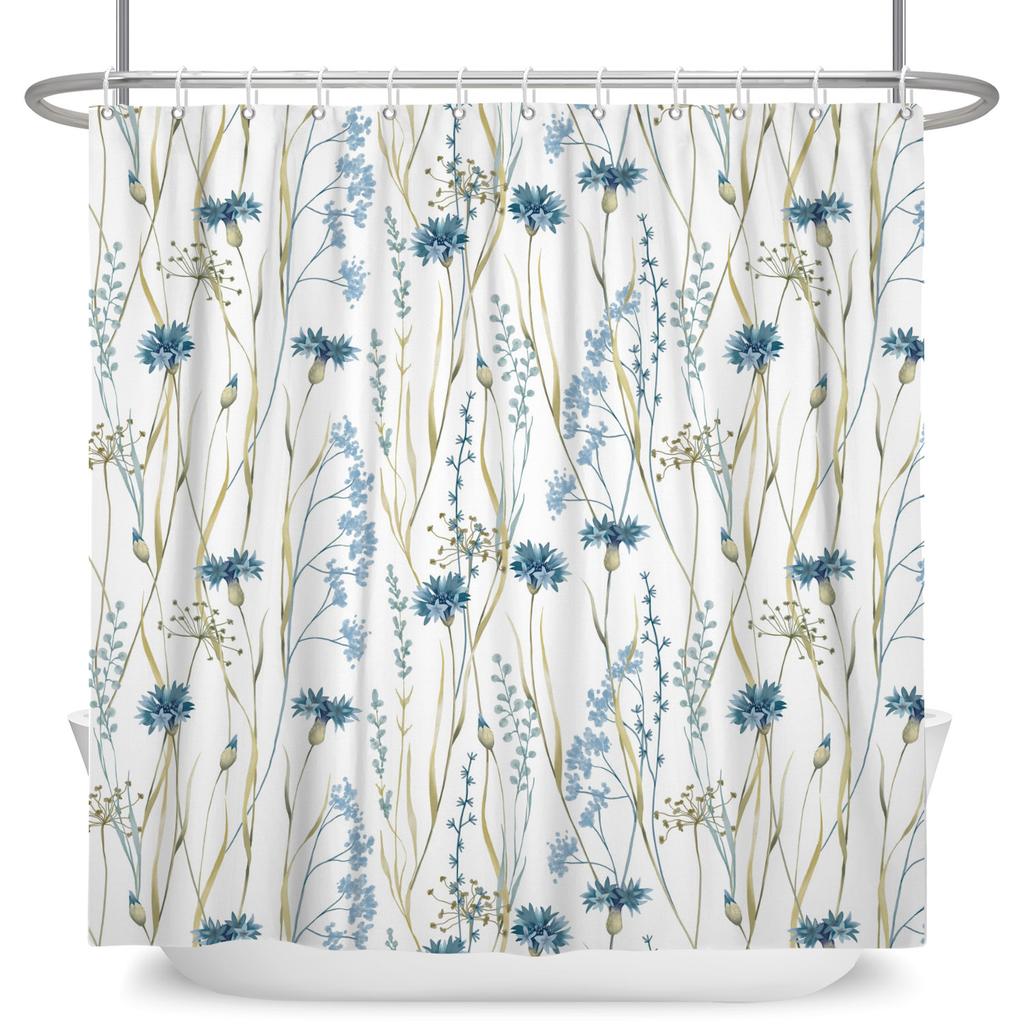 Modern Fresh Bathroom Shower Curtain Green Plants Colourful Flowers Bathroom Waterproof Curtain With Hooks Polyester Curtains