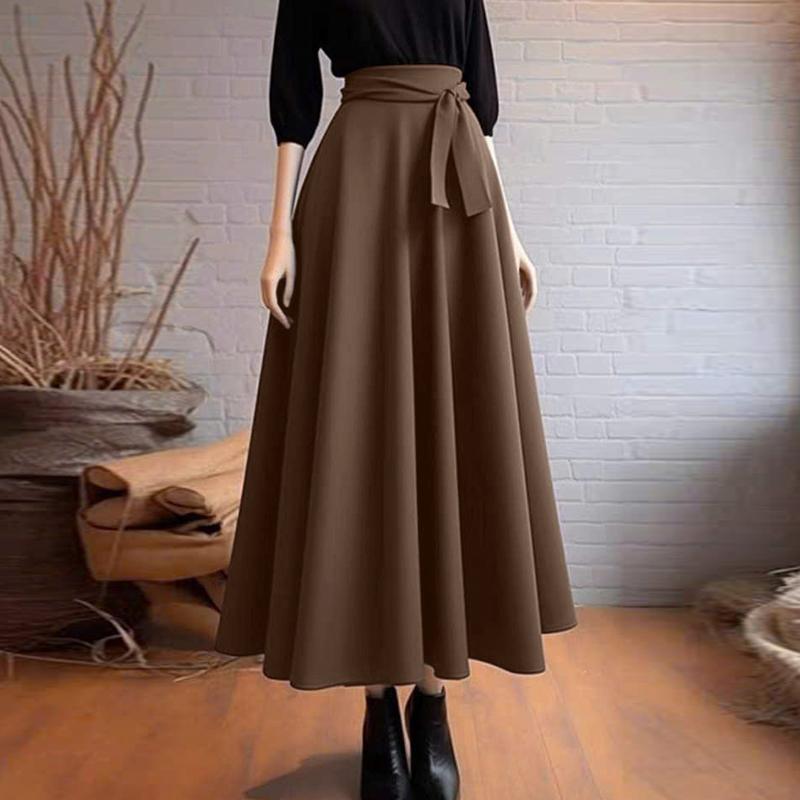 

Жіночі повсякденні однотонні вільні довгі спідниці трапеції ZANZEA 5XL коричневий