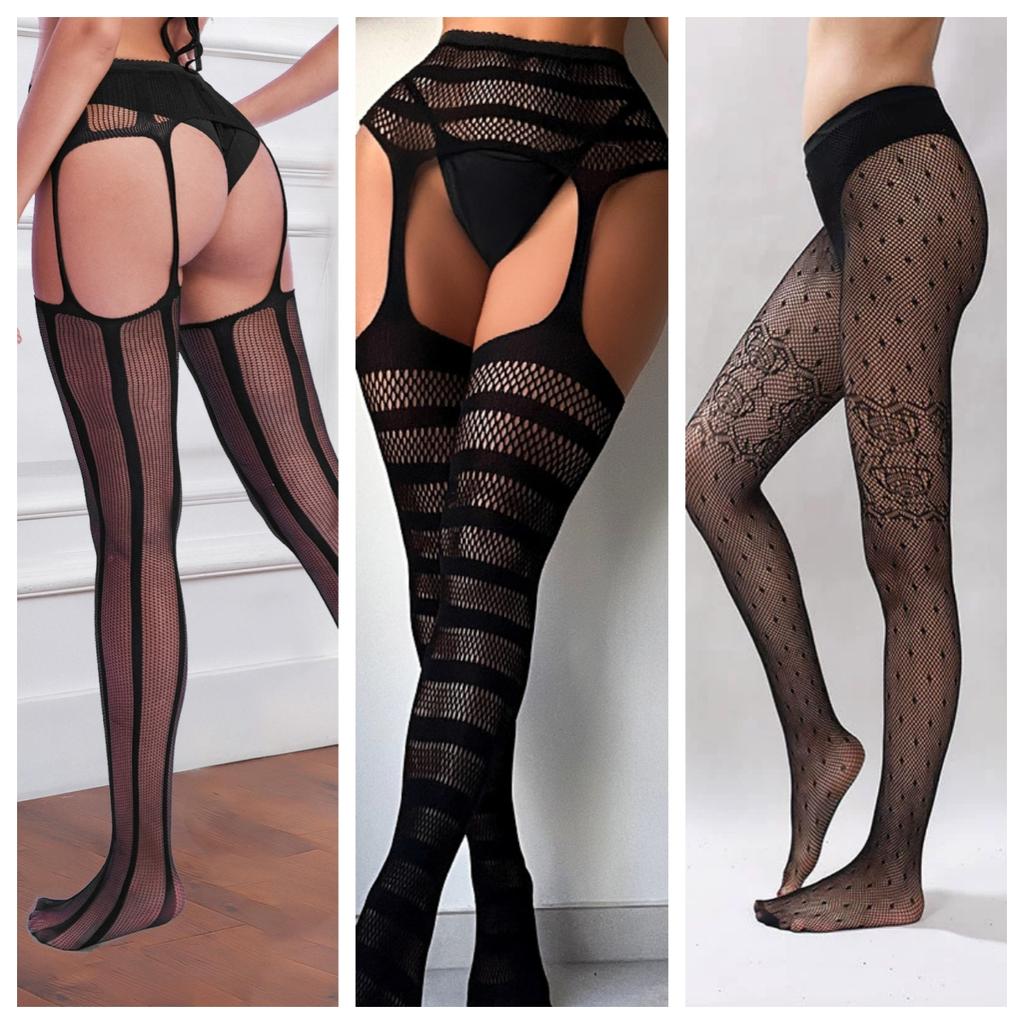 SIMPLEJEWEL 1/2/3pcs Women's Garter Belt Fishnet Tights Stockings High Waisted Suspender Pantyhose