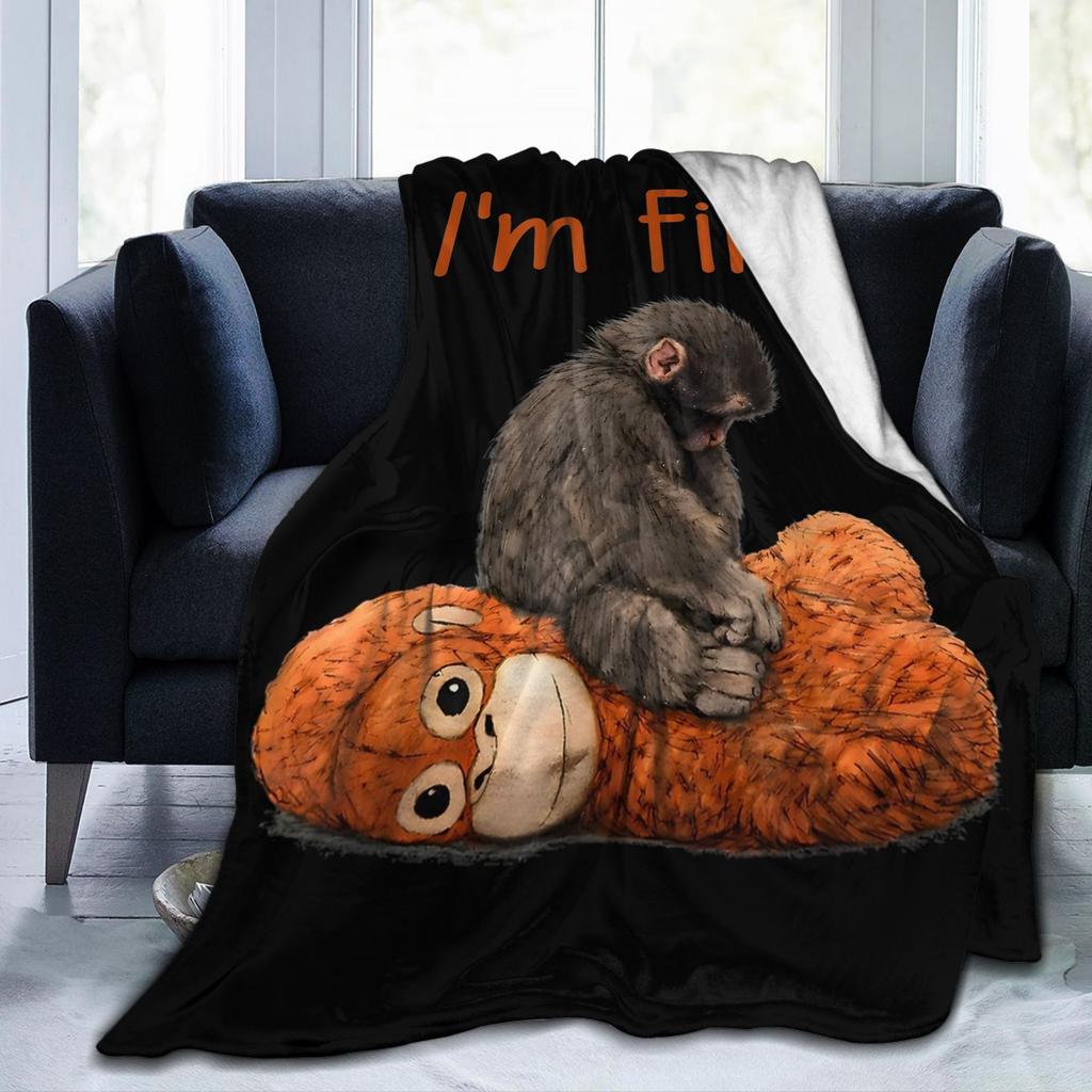 Baby Macaque Hugging Plush Cute Monkey Punch Blankets Flannel Portable Lightweight Throw Blanket for Bedding Couch Bedspread