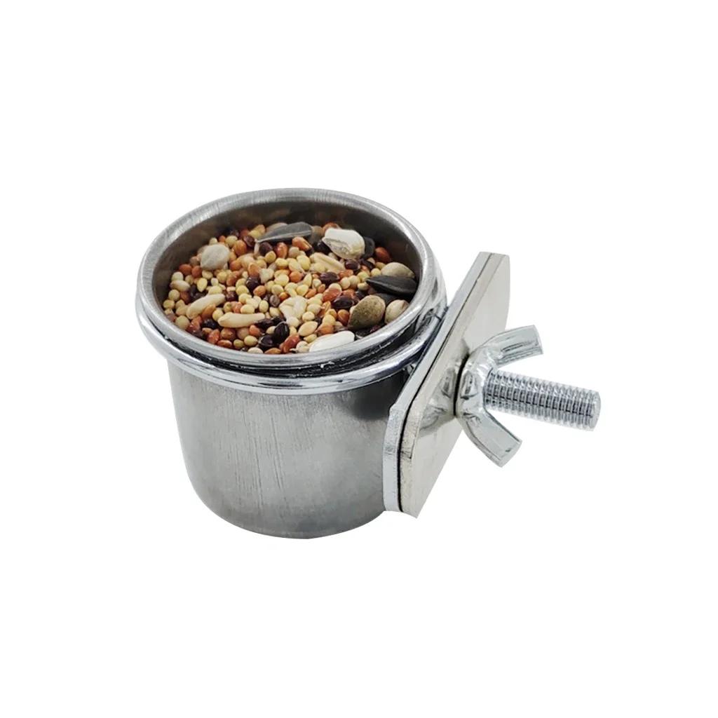 Birds Hanging Cage Bowl Stainless Steel Pet Birds Dish Cup Anti-turnover Feeding Food Drinking Feeder for Parakeet Lovebird Bowl