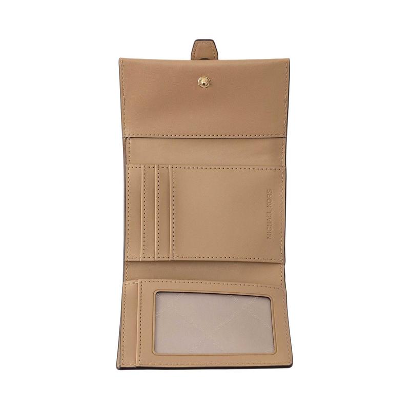 Michael Kors Greenwich Logo Tri-fold Design Coated Canvas Wallet Medium Women's Cream White with Brown