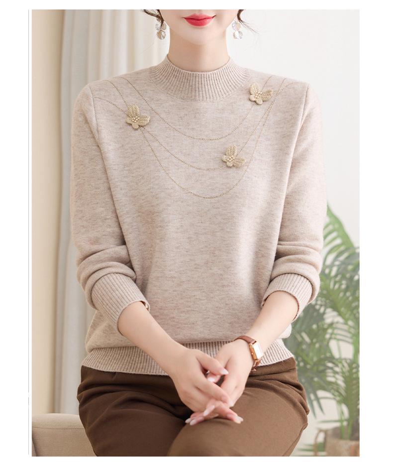 New Women's Winter Knitwear: Stylish High-Neck Wool Sweater for Middle-Aged and Elderly Moms.