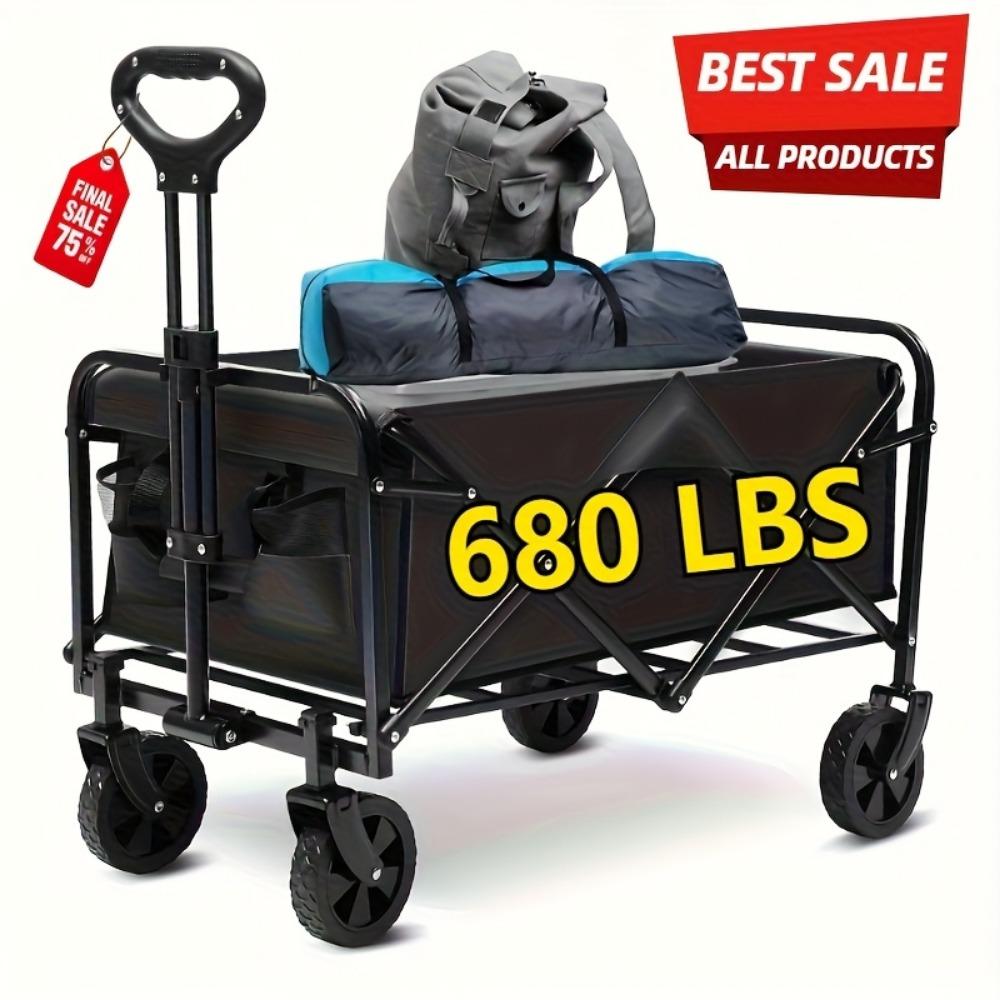 Capacity Heavy-Duty All-Terrain Folding Cart - Stainless Steel Frame and Foldable Multi-Purpose Wagon for Camping,