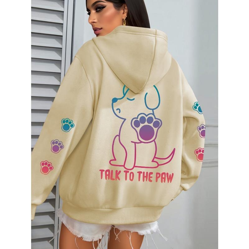 Spricht Mit Der Pfote Lustiger Hunde-Print Damen Kapuzenpullover Mode Bequem Vielseitig Hoodie Herbst Weiche Fleece-Kleidung Lässige Warme Oberteile