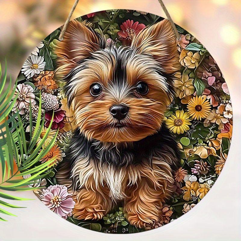 2D flat hanging decorative signs,interior wall or door decoration,garden Dec,the pattern is a dog and daisy flowers,housewarming gift for friends