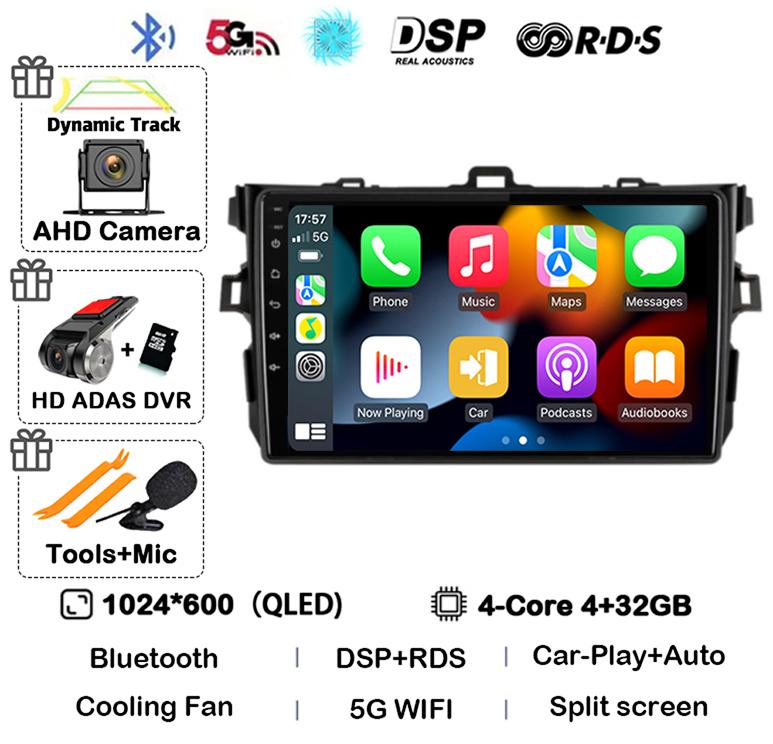 Android 14 Carplay Auto Car Radio For Toyota Corolla E140/150 2007 2008 2009 2010 2011 2012 2013 Multimedia Player Stereo GPS 4G