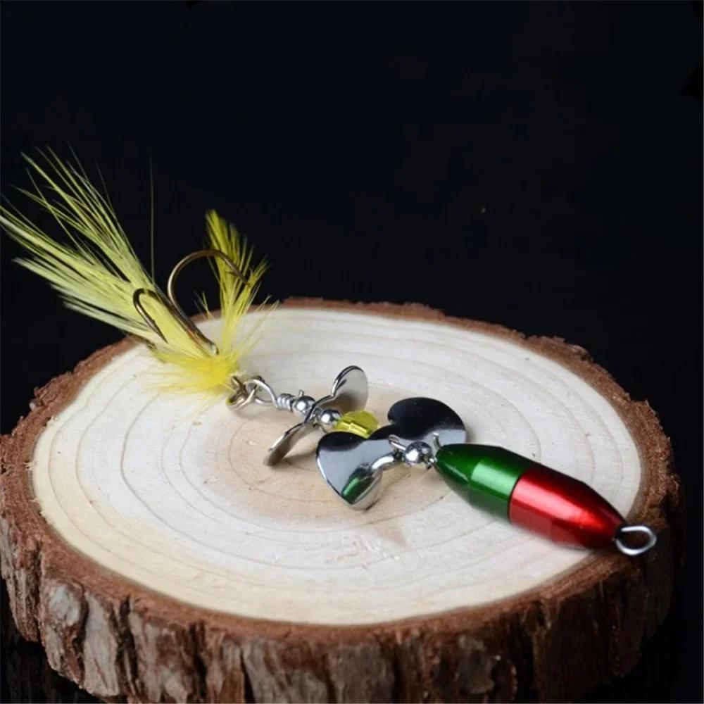 FLYSAND Rotating Spinner Lure 10g 7cm Wobbler Bait Feather Tackle Bass Trout Perch Pike Fishing