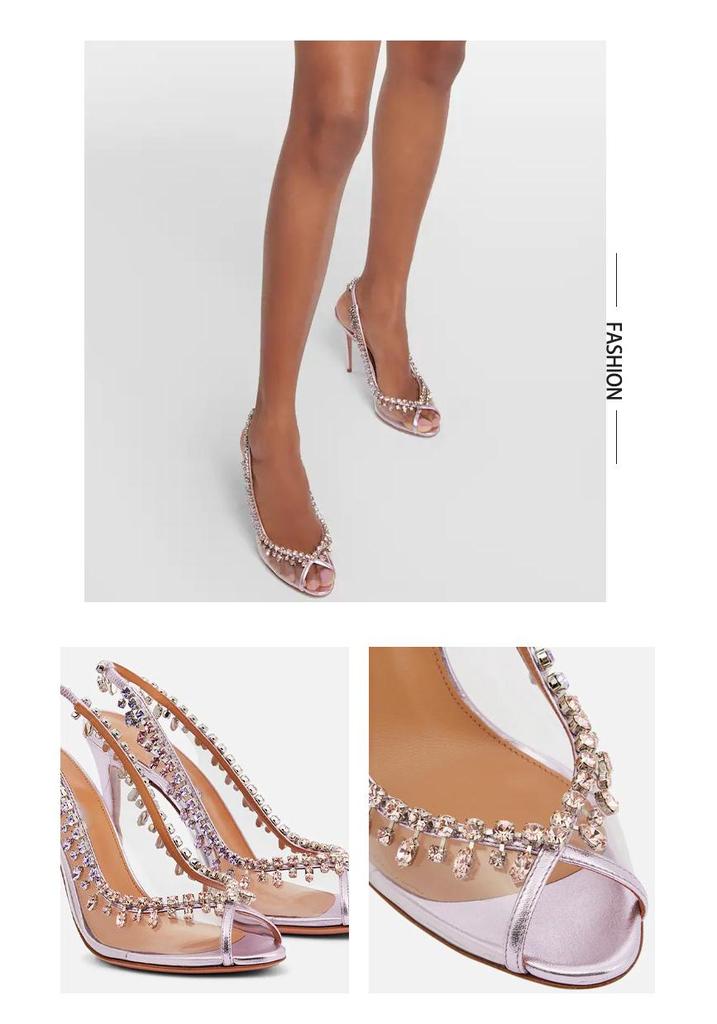 Spring/Summer Rhinestone Chain Stiletto Heel Peep-Toe Women's Shoes