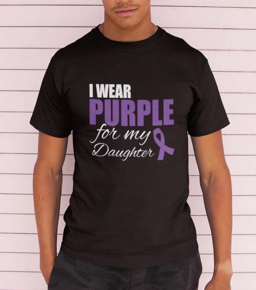I Wear Purple For My Daughter Shirt Ribbon Epilepsy Awareness Pancreatic Cancer L
