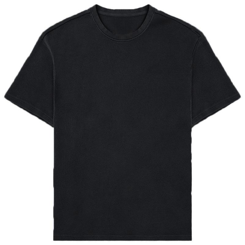 Men Casual Solid Color Crew Neck Short Sleeve Waffle T Shirt
