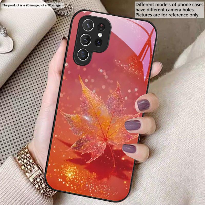 Green Maple Leaf Texture For Samsung S22 S8 S9 10 20 Ultra S21 Pro S22 Plus S23 FE S24 Ultra S25 Edge S25Ultra Glass Phone Case