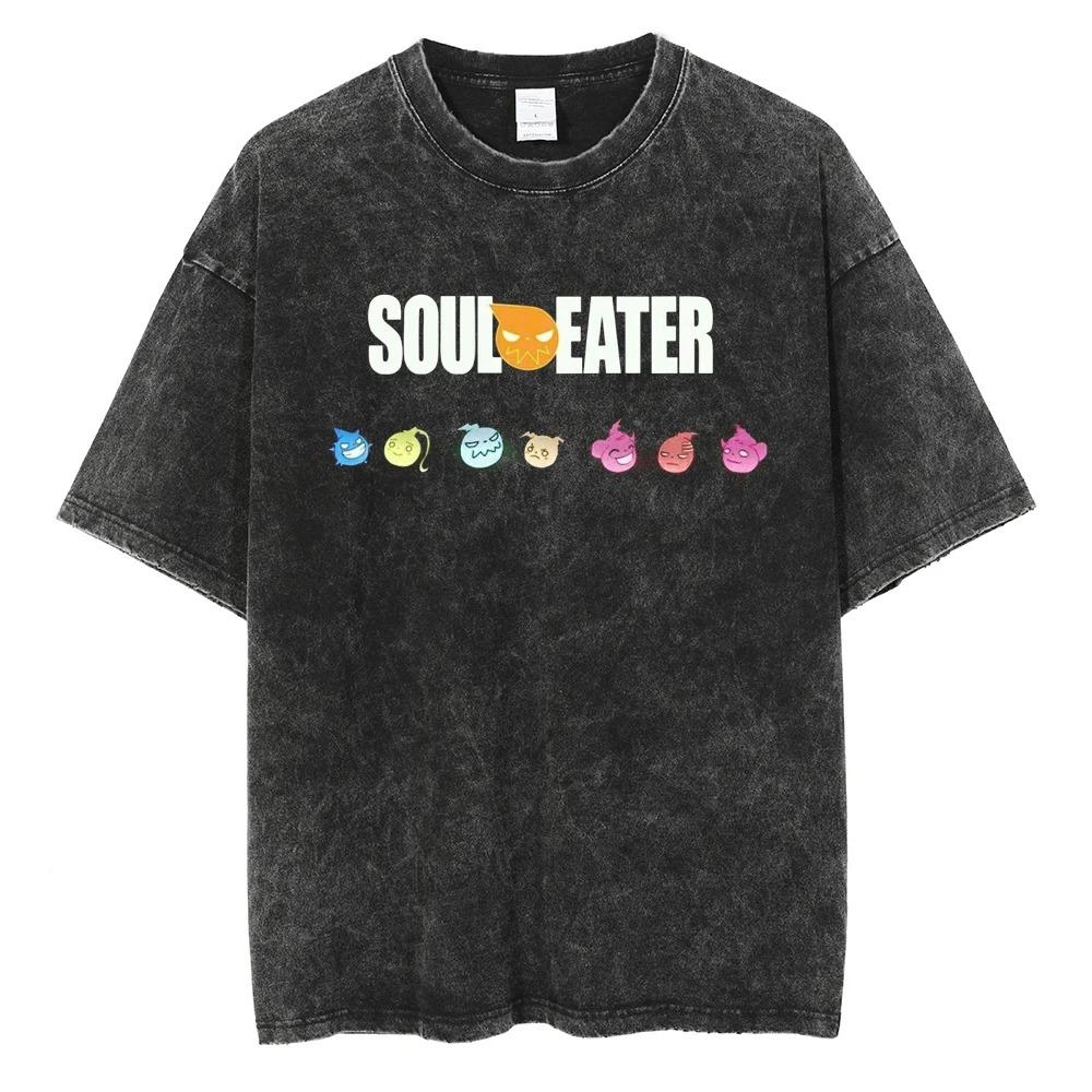 Hot Sale Classic Anime Soul Eater Graphic Print Tshirt Men Women Vintage Washed Cotton Comfortable Oversize Top Summer New Tees