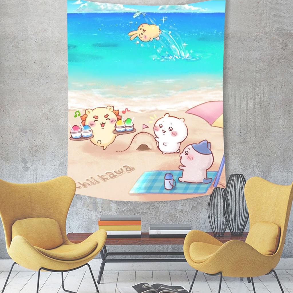 Japanese Anime Usagi Kawaii Hachiware Cute Chiikawa Cartoon Tapestry Room Decoration Home Decor Bedroom Wall Hanging Fabric