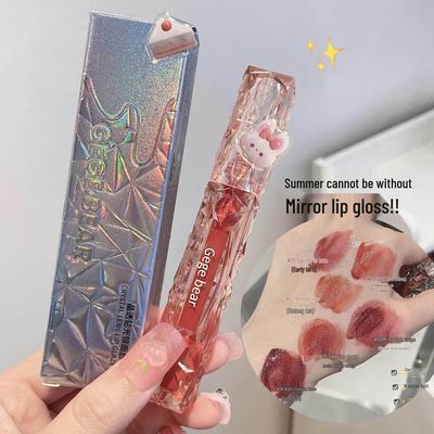 Gege Bear Crystal Diamond Mirror Lip Gloss - Long-Lasting, Non-Fading, and Watery Lipstick.