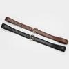 Chic Women's Leather Waist Belt with Letter Buckle - Black, Minimalist Style for Jeans.
