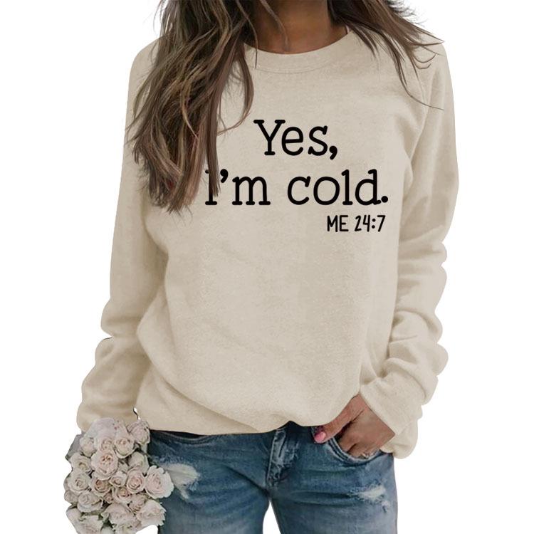 Women's 'Yes I'm Cold' Printed Casual Loose Hoodie for Autumn and Winter
