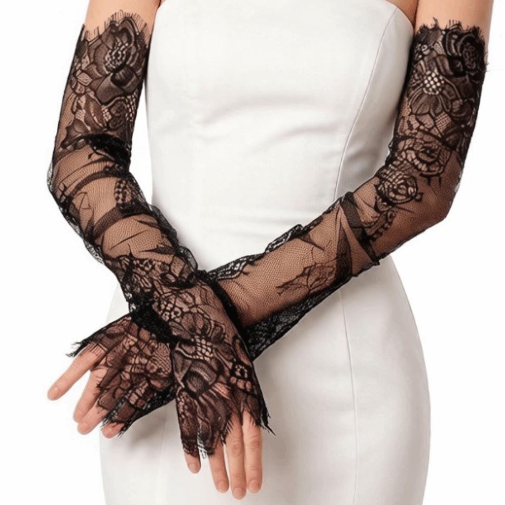 Mesh Fingerless Lace Gloves Pearls Decoration Wedding Gloves Bridal Arm Sleeves  Sun Protection