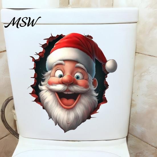 Holiday Interior Wall Decor Funny Santa Toilet Sticker, Christmas Lid Decal, Self-Adhesive, 3D Home Party Supplies Hole Waterproof PVC Sticker