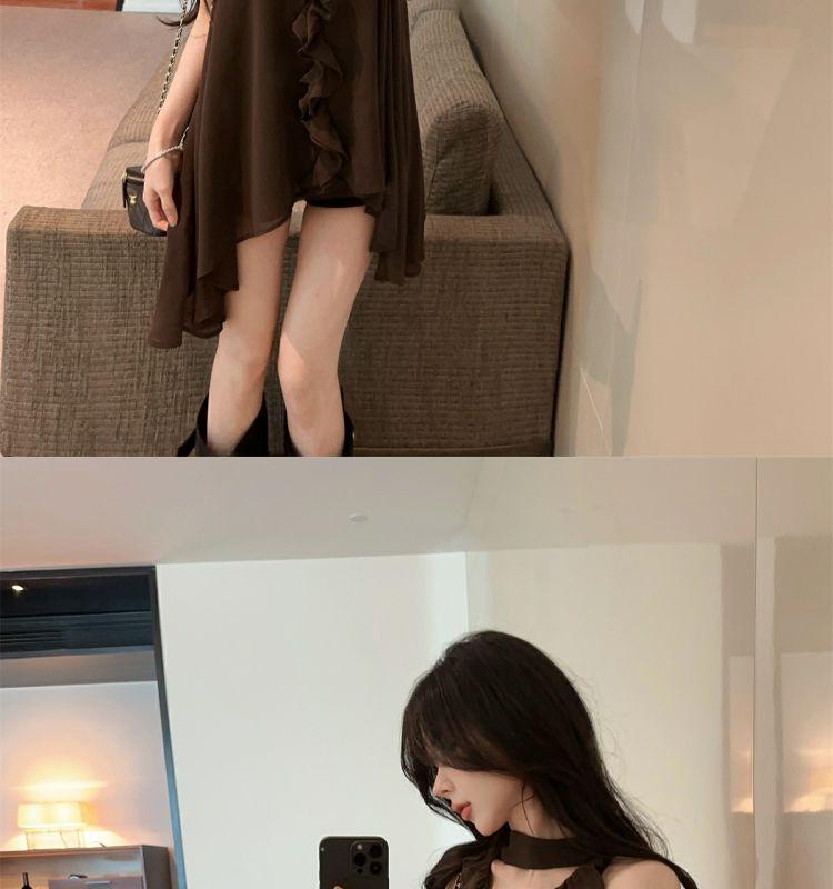 French V-Neck Ruffle Halter Camisole for Women - Sleeveless, Loose, Stylish & Slimming Top