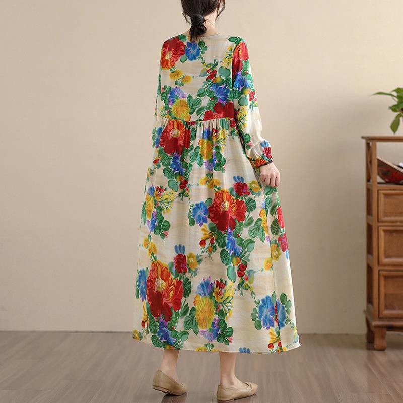 Long sleeve plus size vintage floral new in dresses for women casual loose spring autumn dress