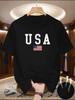 100 Pure Cotton Unisexs Casual Loose And Fashionable American Flag Printed Comfortable Short Sleeved Round Neck Tshirt Top