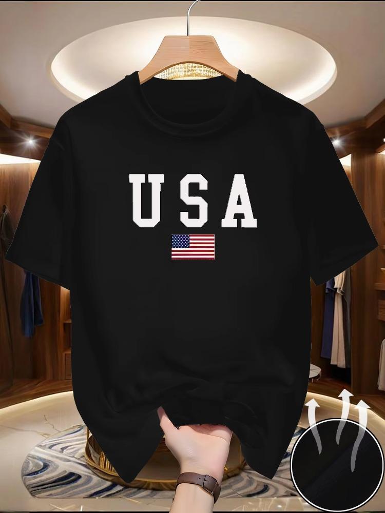 100 Pure Cotton Unisexs Casual Loose And Fashionable American Flag Printed Comfortable Short Sleeved Round Neck Tshirt Top