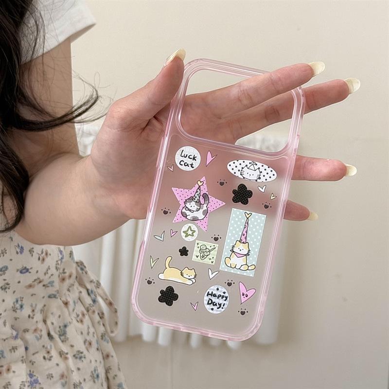 Through powder cute cat hand account sticker for iphone11Promax Apple 11 mobile phone case 11 women 11 double layer