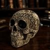 Resin Gothic Statues Creative Skull Flowers Sculpture Human Head Skeleton Statue Collectible Halloween Spooky Party Scene Props Home Decor Prop for