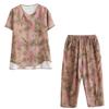 2025 Summer Cotton Linen Floral T-shirt & Harem Pants Set for Women