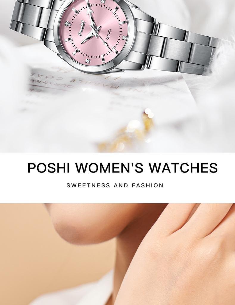 Waterdicht Mode Roestvrij Staal Dames Luminous Kwarts Horloge met Eenvoudige Band